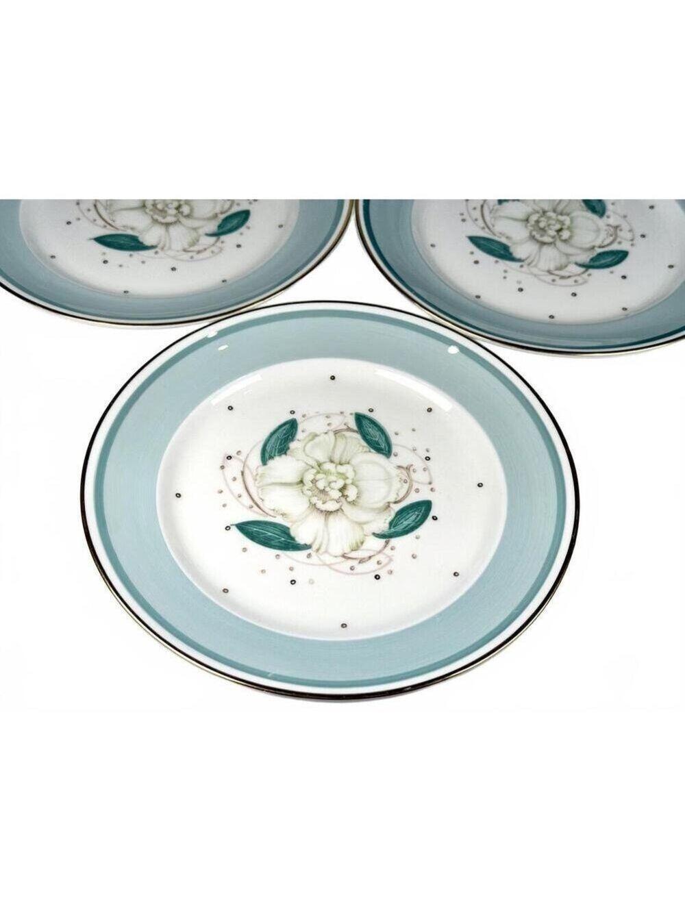 Set of 3 vintage Susie Cooper Gardenia Bone China England Teal Gold 8 in Plates - Picture 3 of 8